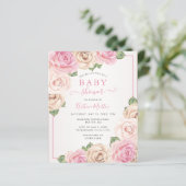 Papier Invitation Baby shower floral rose budget (Debout devant)