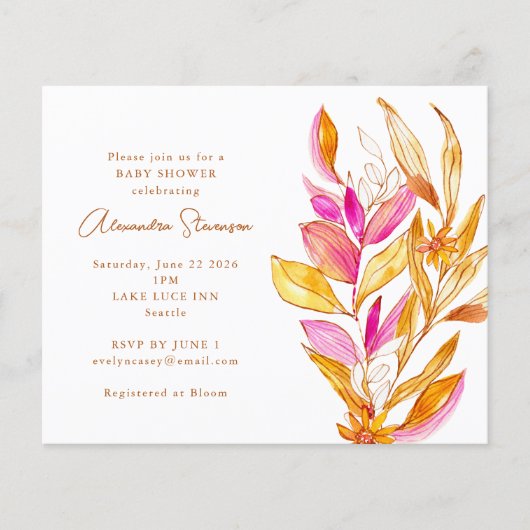 Papier Invitation Baby shower Floral rose Budget (Devant)