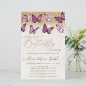 Papier Invitation Baby shower papillon rose budget (Debout devant)
