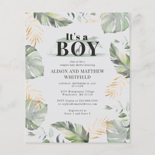 Papier Invitation Baby shower Safari Jungle Botanique (Devant)