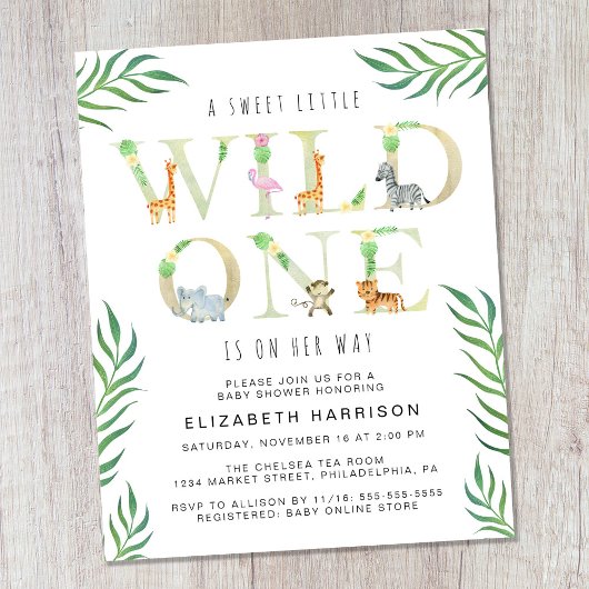 Papier Invitation Baby shower Safari Wild One Budget