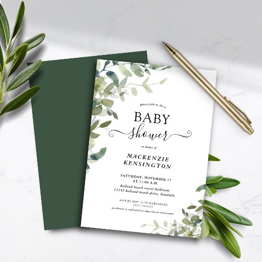 Papier Invitation Baby shower Succulent Eucalyptus Budget