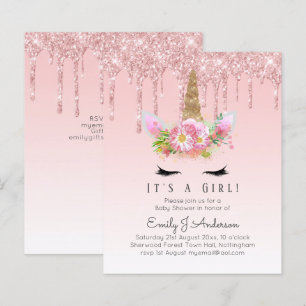 Papier Invitation Baby shower Unicorne Filles roses migno