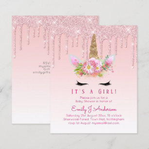 Papier Invitation Baby shower Unicorne Filles roses migno