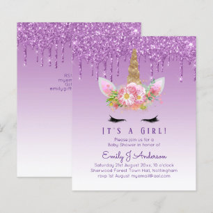Papier Invitation Baby shower Unicorne Filles roses migno