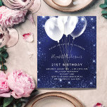 Papier Invitation ballon bleu marine de fête d'anniversai<br><div class="desc">Une invitation moderne,  élégante et glamour pour une fête d'anniversaire de 21e (ou tout âge). Un arrière - plan bleu marine,  décoré de faux éclats de parties scintillant et de ballons blancs. La couleur bleue est inégale. Personnalisez et ajoutez votre nom et les détails de votre fête.</div>