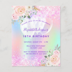 Papier Invitation ballons de parties scintillant rose vio