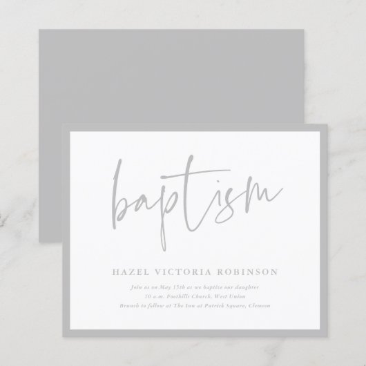 Papier Invitation Baptême & Christening Script Budget (Devant / Derrière)