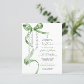 Papier Invitation Baptême de Rosaire et Bow vert de Sage  (Debout devant)