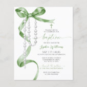 Papier Invitation Baptême de Rosaire et Bow vert de Sage  (Devant)