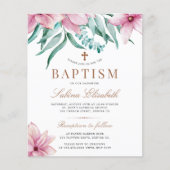 Papier Invitation baptême rose fleurie Budget (Devant)
