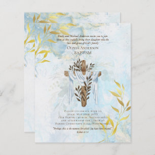 Papier INVITATION BAPTISME Élégant BUDGET Aqua Blue Gold