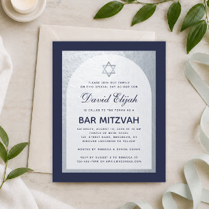 Papier Invitation Bar Mitzvah Bleu Nuit Argent Budget