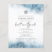 Papier Invitation Bat mitzvah Budget Marbre Bleu Argent (Devant)