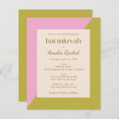 Papier Invitation Bat mitzvah de blocs couleur vert rose  (Devant / Derrière)