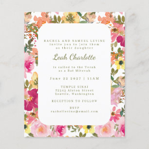 Papier Invitation Bat mitzvah floral rose budget