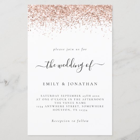 Papier Invitation blanc du Mariage de Parties scintillant (Devant)
