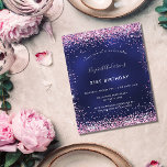 Papier Invitation bleu marine anniversaire<br><div class="desc">Une invitation moderne,  élégante et glamour pour une fête d'anniversaire de 21e (ou tout âge). Arrière - plan bleu marine,  décorée de confettis roses. La couleur bleue est inégale. Personnalisez et ajoutez votre nom et les détails de votre fête.</div>