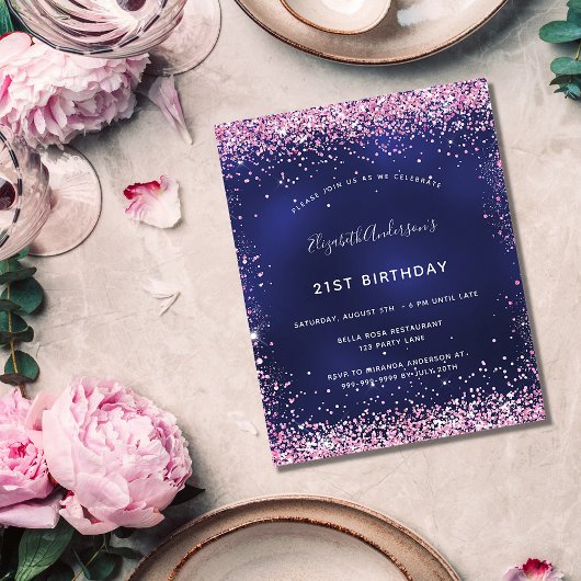 Papier Invitation bleu marine anniversaire