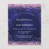 Papier Invitation bleu marine anniversaire (Devant)