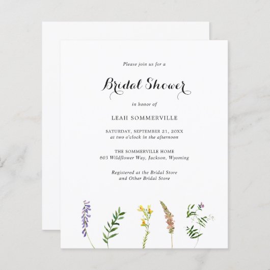Papier Invitation Boho Fleur sauvage Budget Douche nuptia (Devant / Derrière)