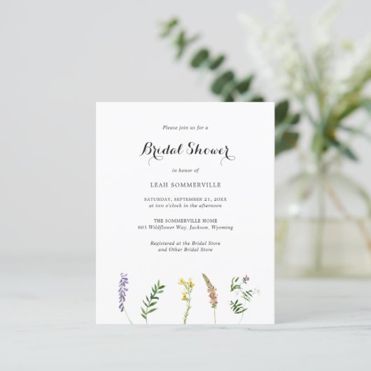 Papier Invitation Boho Fleur sauvage Budget Douche nuptia (Debout devant)