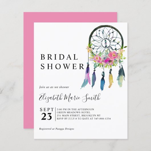 Papier Invitation Boho Floral Rose Budget Douche nuptiale (Devant / Derrière)