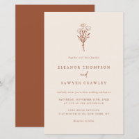 Invitation Boho Minimaliste Floral Terracotta Mari