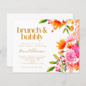 Papier Invitation bon marché rose orange florale pour bru (Devant / Derrière)