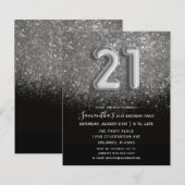 Papier Invitation Budget 21e Anniversaire Noir & Argent (Devant / Derrière)