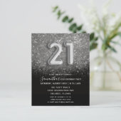 Papier Invitation Budget 21e Anniversaire Noir & Argent (Debout devant)