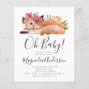 Papier INVITATION BUDGET Adorable Renard Oh Bébé Shower