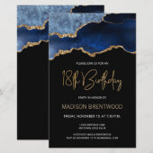 Papier Invitation Budget Agate Bleu Or 18 Ans (Devant / Derrière)