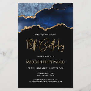 Papier Invitation Budget Agate Bleu Or 18 Ans