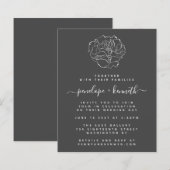 Papier Invitation Budget Black White Minimal Floral Weddi (Devant / Derrière)