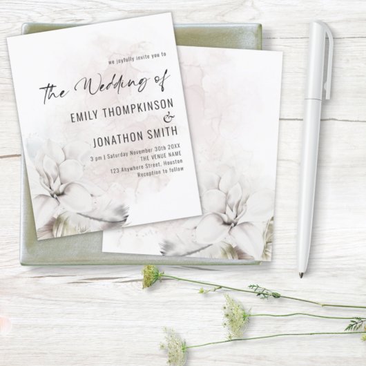 Papier Invitation Budget Blanc Floral Watercolor Mariage