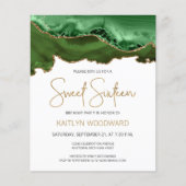 Papier Invitation Budget Chasseur Vert Agate Or Sweet 16 (Devant)
