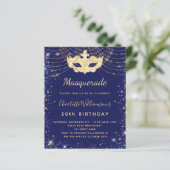 Papier Invitation budget d'anniversaire d'or bleu mascara (Debout devant)