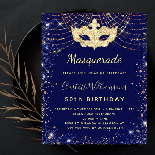 Papier Invitation budget d'anniversaire d'or bleu mascara