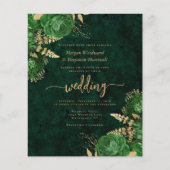 Papier Invitation Budget Emerald Green Gold Floral Mariag (Devant)