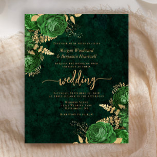 Papier Invitation Budget Emerald Green Gold Floral Mariag