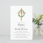 Papier Invitation Budget Eucalyptus Cross Baptism (Debout devant)