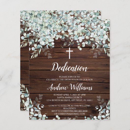 Papier Invitation Budget Eucalyptus & Dedication Bois (Devant / Derrière)