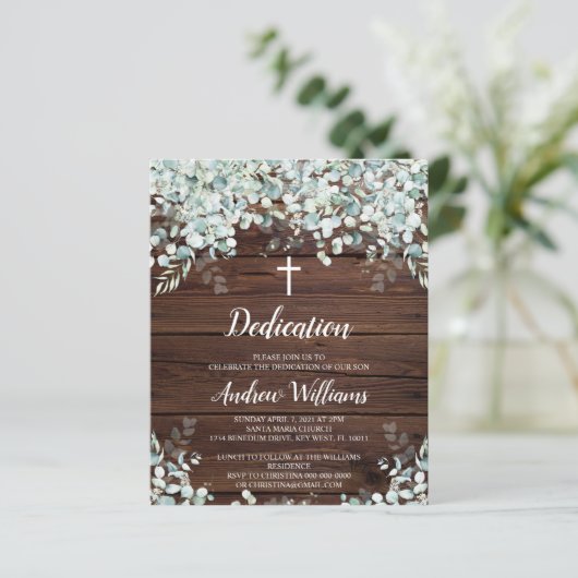 Papier Invitation Budget Eucalyptus & Dedication Bois (Debout devant)