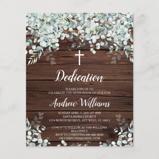 Papier Invitation Budget Eucalyptus & Dedication Bois (Devant)