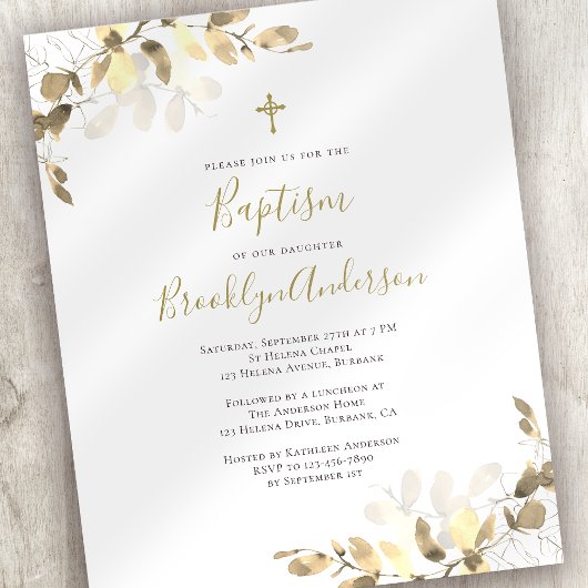 Papier Invitation Budget Eucalyptus Gold Baptism