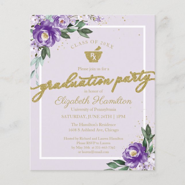 Papier Invitation Budget Floral Pharmacy Grad Party (Devant)