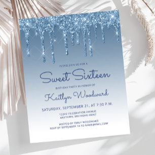 Papier Invitation Budget Glitter Drip Bleu Sweet 16