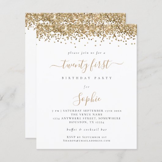 Papier Invitation Budget Gold Parties scintillant Girly 2 (Devant / Derrière)