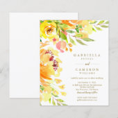 Papier Invitation Budget Jaune Floral Aquarelle Mariage (Devant / Derrière)